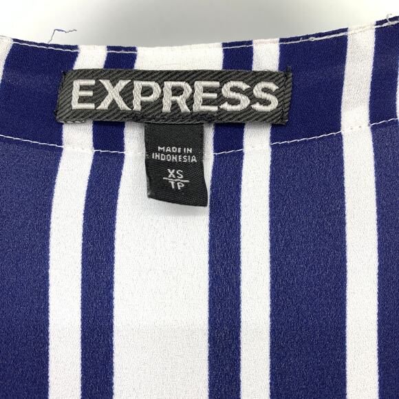 Express Popiver Blouse Womens XS Blue White Striped Print Long Sleeve Zip Front - Picture 5 of 6